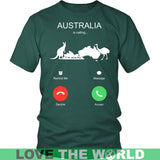 AUSTRALIA IS CALLING T-SHIRT K5 - australia-is-calling-t-shirt-c1-district-unisex-dark-green-s-shirts-1sttheworld_821