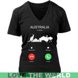AUSTRALIA IS CALLING T-SHIRT K5 - australia-is-calling-t-shirt-c1-district-womens-v-neck-black-s-shirts-1sttheworld_642