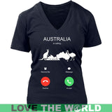 AUSTRALIA IS CALLING T-SHIRT K5 - australia-is-calling-t-shirt-c1-district-womens-v-neck-navy-s-shirts-1sttheworld_873