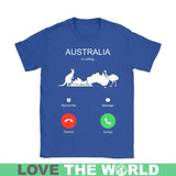AUSTRALIA IS CALLING T-SHIRT K5 - australia-is-calling-t-shirt-c1-gildan-womens-royal-blue-s-shirts-1sttheworld_179