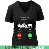 Canada Is Calling T-Shirt K5 - canada-is-calling-t-shirt-c1-district-womens-v-neck-black-s-shirts-1sttheworld_226