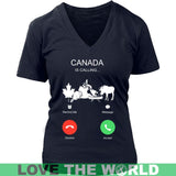 Canada Is Calling T-Shirt K5 - canada-is-calling-t-shirt-c1-district-womens-v-neck-navy-s-shirts-1sttheworld_195