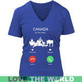 Canada Is Calling T-Shirt K5 - canada-is-calling-t-shirt-c1-district-womens-v-neck-royal-blue-s-shirts-1sttheworld_354