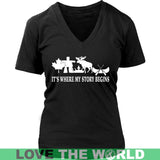 CANADA IT'S WHERE MY STORY BEGINS - canada-its-where-my-story-begins-district-womens-v-neck-black-s-t-shirts-1sttheworld_780