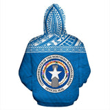 Northern Mariana Islands Polynesian All Over Custom Personalised Zip-Up Hoodie - Blue Horizontal Style - BN12 - front_2_64b5ed09-a795-4864-bb57-f0228611c2a0