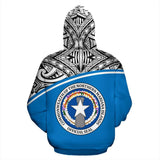 Northern Mariana Islands Polynesian All Over Custom Personalised Hoodie - Blue Curve Version - BN12 - front_2_f9dfb93f-34b5-4c73-bc51-a5d18ef03798