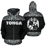 Tonga All Over Zip-Up Hoodie - Polynesian Black And White - Bn09 - front_3_10de9570-9d49-4faf-8d59-8087615f26f4