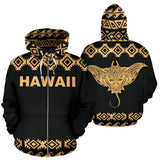 Hawaii Manta Ray Pattern Tribal Tattoo Zip Up Hoodie Bn01 - front_3_e11398ac-aff0-42bb-885e-5916beacbe91