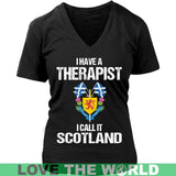 I HAVE A THERAPIST SCOTLAND P1 - i-have-a-therapist-scotland-p1-district-womens-v-neck-black-s-t-shirts-1sttheworld_830