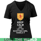 KEEP CALM SCOTTISH GIRL G5 - keep-calm-scottish-girl-g5-district-womens-v-neck-black-s-t-shirts-1sttheworld_700