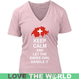 KEEP CALM SWISS GIRL 3 - keep-calm-swiss-girl-3-district-womens-v-neck-pink-s-t-shirts-1sttheworld_476