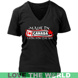 MADE IN CANADA A LONG, LONG TIME AGO H21 - made-in-canada-a-long-time-ago-na4-district-womens-v-neck-black-s-t-shirts-1sttheworld_417