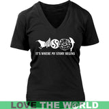 New Zealand It'S Where My Story Begins - new-zealand-its-where-my-story-begins-district-womens-v-neck-black-s-t-shirts-1sttheworld_686
