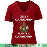 Once A Canadian Always A Canadian Funny Canadian badge T-Shirt  P1 - once-a-canadian-t-shirt-p1-ladies-v-neck-red-s-shirts-1sttheworld_220