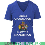 Once A Canadian Always A Canadian Funny Canadian badge T-Shirt  P1 - once-a-canadian-t-shirt-p1-ladies-v-neck-royal-blue-s-shirts-1sttheworld_747