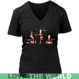 SANTA YOGA T-SHIRT N2 - santa-yoga-t-shirt-n2-district-womens-v-neck-black-s-shirts-1sttheworld_202