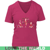SANTA YOGA T-SHIRT N2 - santa-yoga-t-shirt-n2-district-womens-v-neck-dark-fuchsia-s-shirts-1sttheworld_513