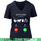 SCOTLAND IS CALLING T-SHIRT C1 - scotland-is-calling-t-shirt-c1-district-womens-v-neck-navy-s-shirts-1sttheworld_484