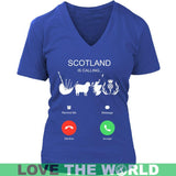 SCOTLAND IS CALLING T-SHIRT C1 - scotland-is-calling-t-shirt-c1-district-womens-v-neck-royal-blue-s-shirts-1sttheworld_712