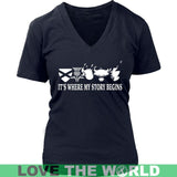 SCOTLAND IT'S WHERE MY STORY BEGINS - scotland-its-where-my-story-begins-district-womens-v-neck-navy-s-t-shirts-1sttheworld_129
