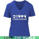 SCOTLAND IT'S WHERE MY STORY BEGINS - scotland-its-where-my-story-begins-district-womens-v-neck-royal-blue-s-t-shirts-1sttheworld_518