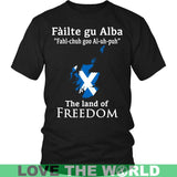 SCOTLAND THE LAND OF FREEDOM T-SHIRT P1 - scotland-the-land-of-freedom-t-shirt-p1-district-unisex-black-s-shirts-1sttheworld_592