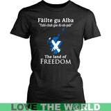 SCOTLAND THE LAND OF FREEDOM T-SHIRT P1 - scotland-the-land-of-freedom-t-shirt-p1-district-womens-black-xs-shirts-1sttheworld_232