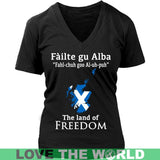 SCOTLAND THE LAND OF FREEDOM T-SHIRT P1 - scotland-the-land-of-freedom-t-shirt-p1-district-womens-v-neck-black-s-shirts-1sttheworld_380