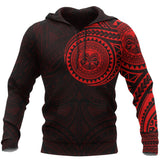 Hawaii Polynesian Tiki Face Tattoo Red Pullover Hoodie A7 - the_rock_red_1